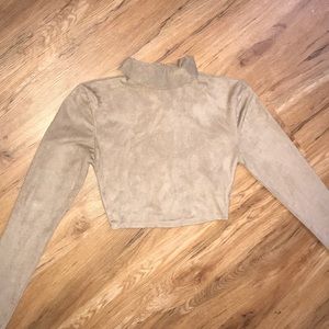 Tan Long Sleeve Crop Top